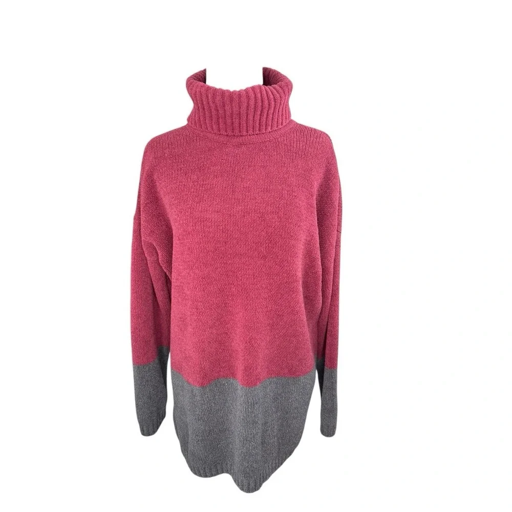 BCBG Chenille Turtleneck Sweater Womens Sz‎ M Red Colorblock Super Soft Pullover